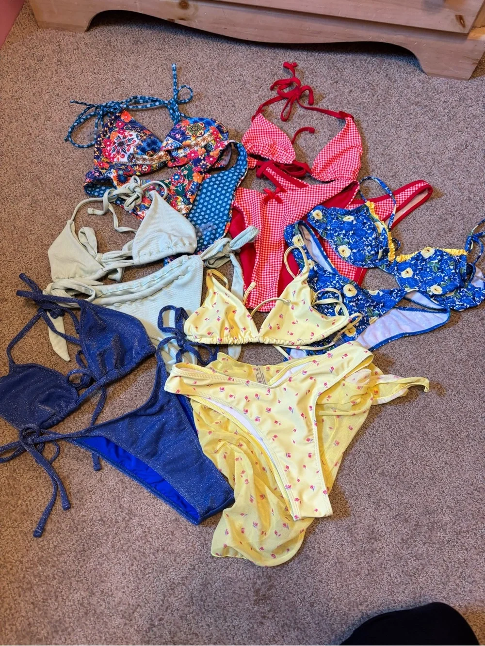 SHEIN 6 -Multi-Color Floral & Solid Bikini Set Bundle - Yellow, Blue, Red, Cream